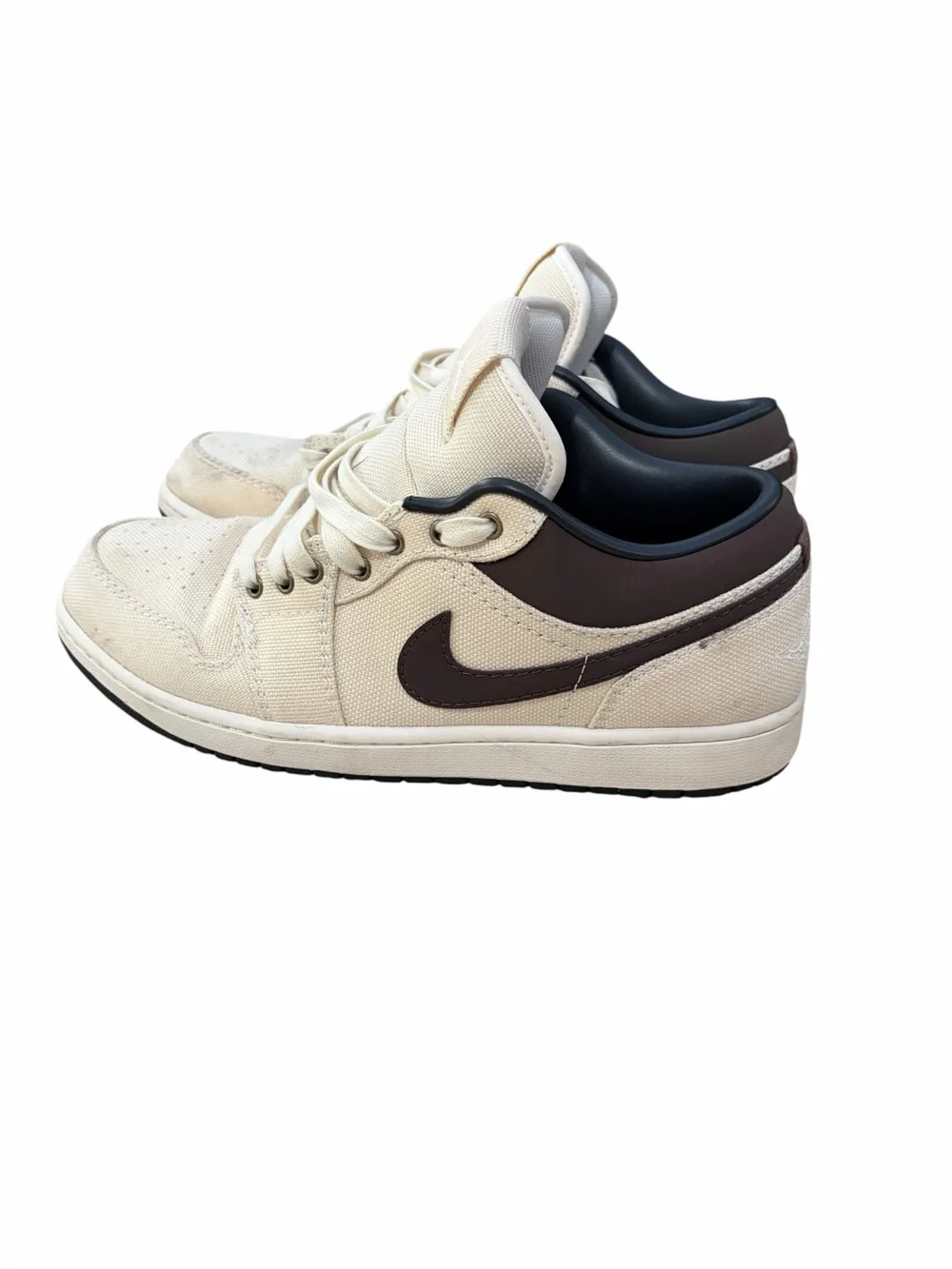 Nike Air Jordan 1 Low Premium Pale Ivory Baroque Brown Sneakers Mens 12 Canvas